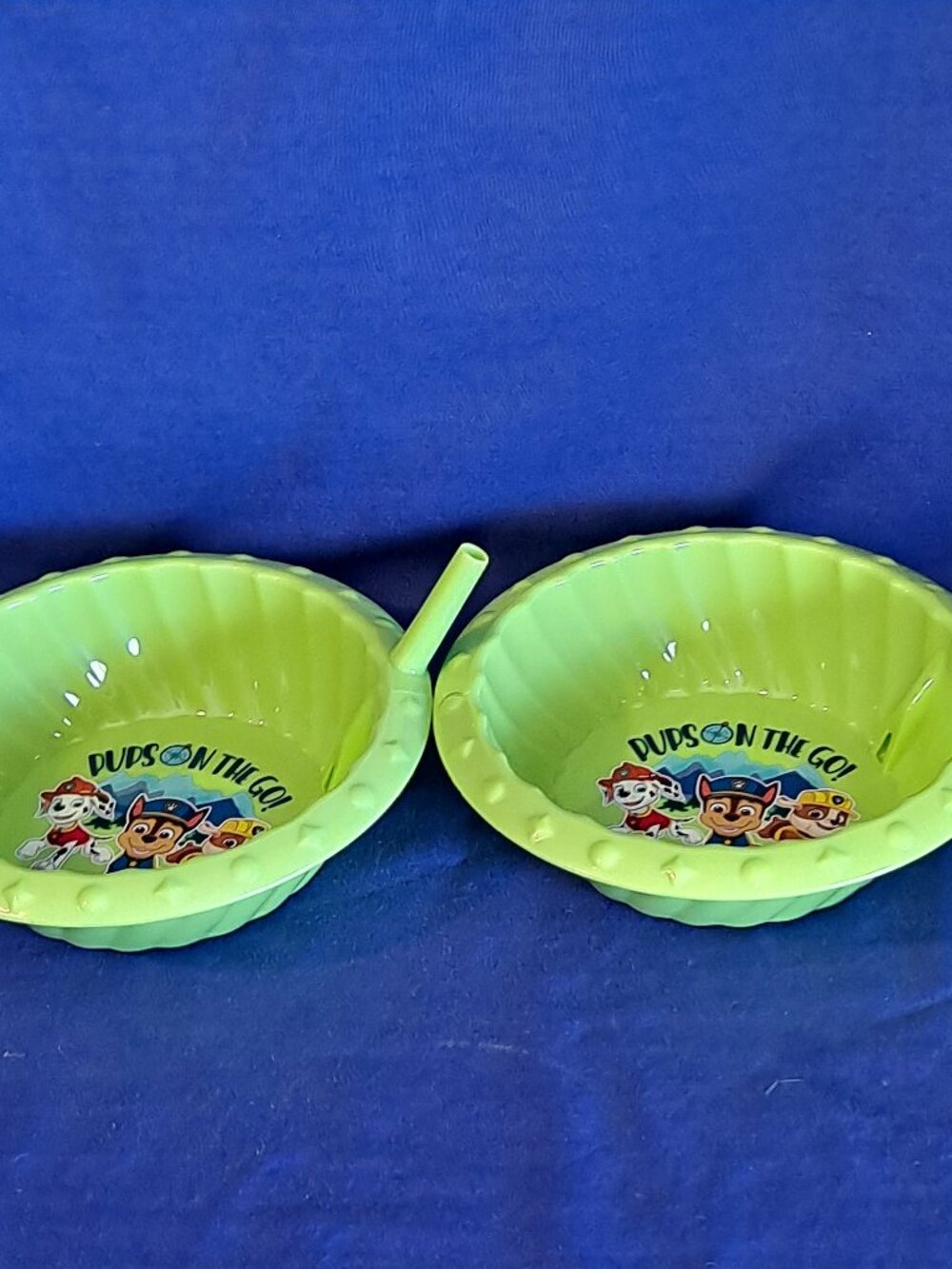 ZAK Lot 2 PAW PATROL Kids Cereal BOWLS Plastic Built-in STRAWS Pup on the go